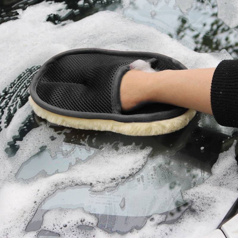 Plush Car-Washing Glove Car Cleaning Color : Black / White 