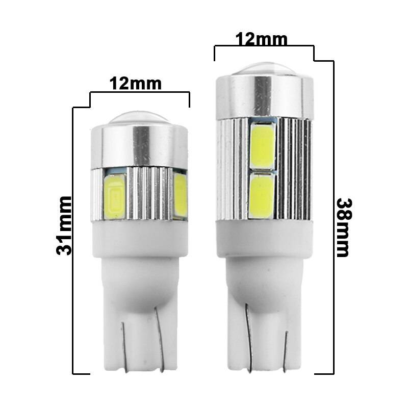 1x Car T10 LED Bulb 6 SMD 12V White 6500K W5W LED Signal Light 10 SMD Auto Interior Wedge Side License Plate Lamps 5W5 194 168