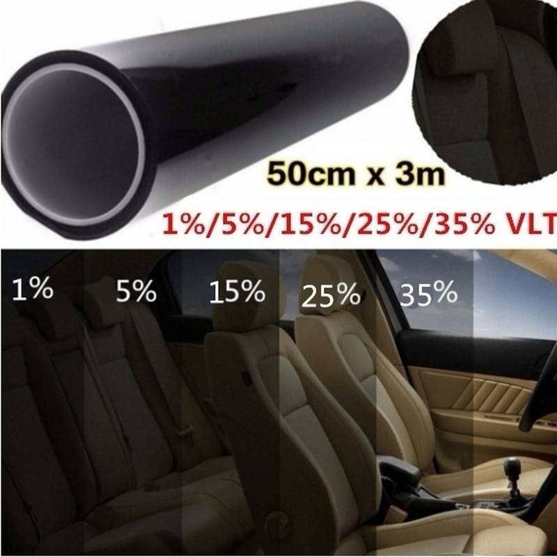 1 Roll 50cm X 3m 1/5/15/25/35 Percent VLT Window Tint Film Glass Sticker Sun Shade Film for Car UV Protector foils Sticker Films
