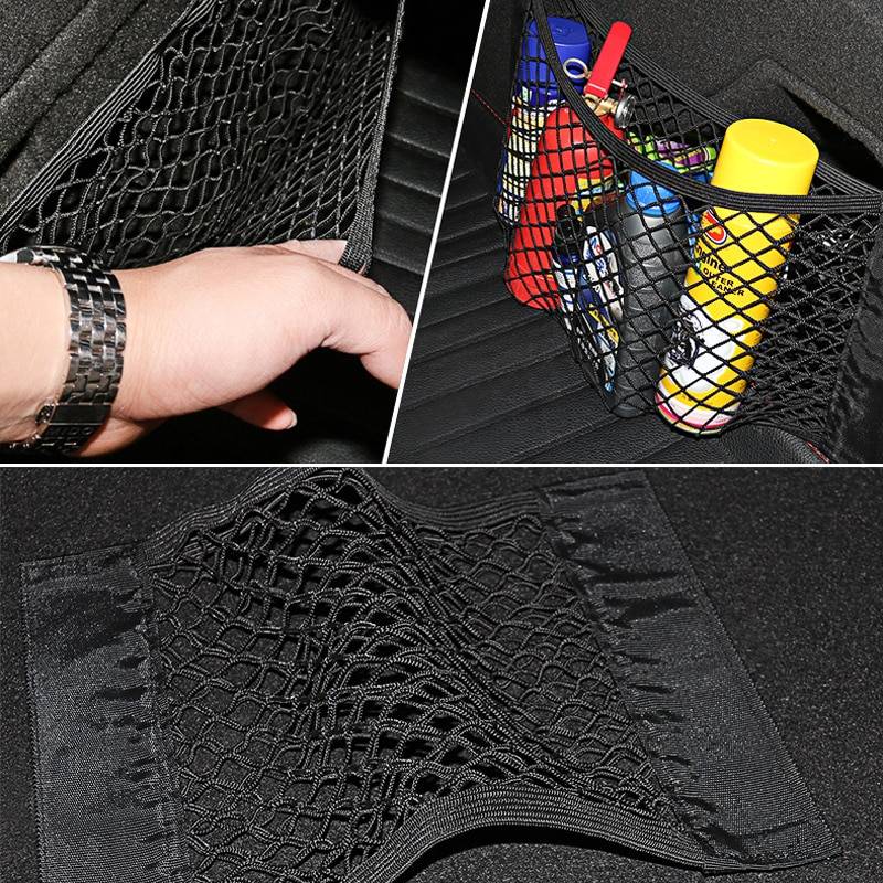 Car Back Rear Mesh Trunk Seat Elastic String Net Magic Sticker Universal Storage Bag Pocket Cage Auto Organizer Seat Back Bag Color Name : 40 x 25cm|50 x 25cm|60 x 25cm|80 x 25cm 