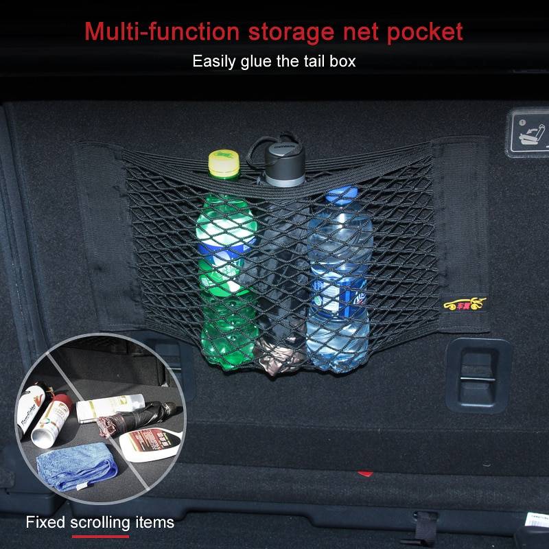 Car Back Rear Mesh Trunk Seat Elastic String Net Magic Sticker Universal Storage Bag Pocket Cage Auto Organizer Seat Back Bag