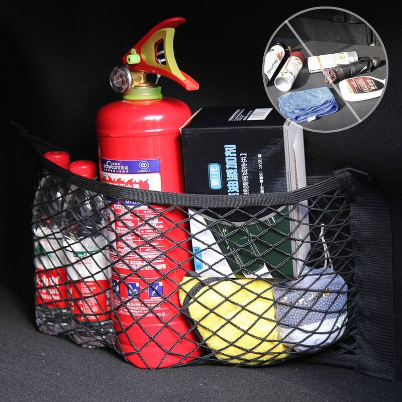 Car Back Rear Mesh Trunk Seat Elastic String Net Magic Sticker Universal Storage Bag Pocket Cage Auto Organizer Seat Back Bag
