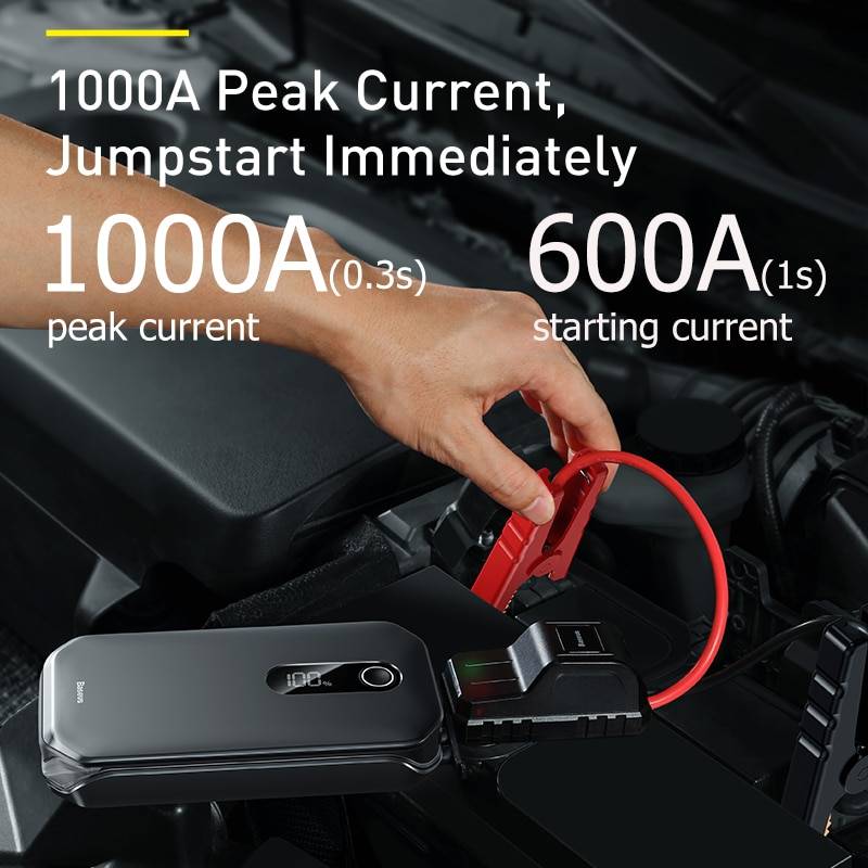Baseus 1000A Car Jump Starter Power Bank 12000mAh Portable Battery Station For 3.5L/6L Car Emergency Booster Starting Device Color : Black|Red 