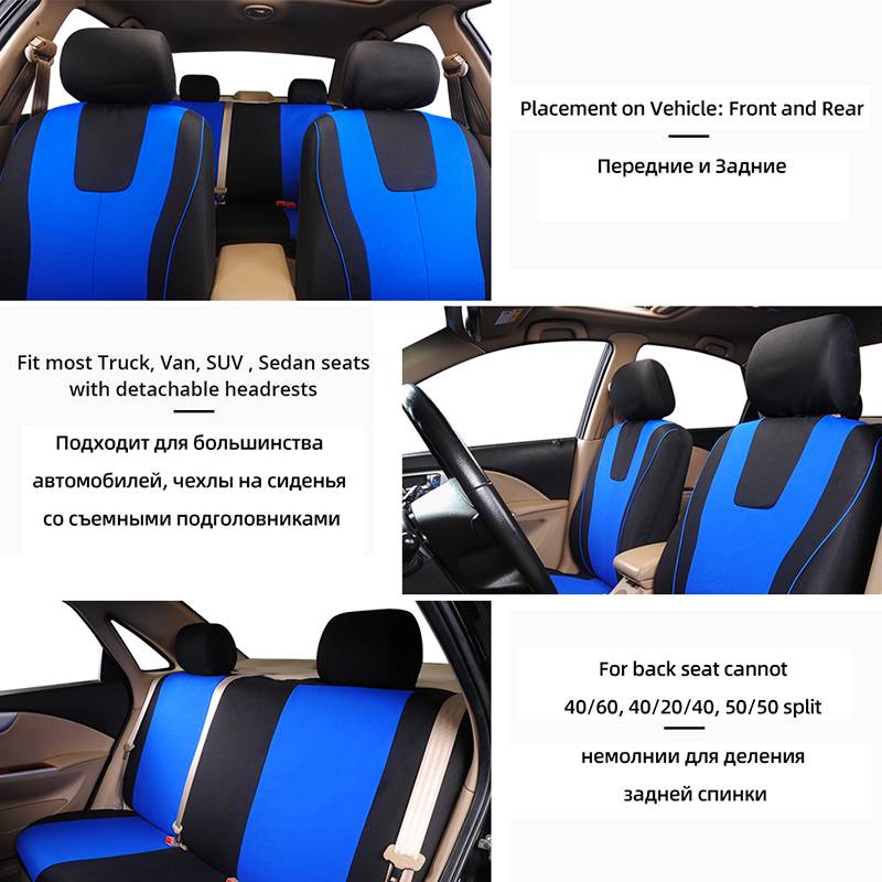 Universal Blue Car Seat Cover Polyester Fabric Protect Seat Covers For HYUNDAI-i40 For NISSAN-Juke For ford-Explorer For NISSAN Color Name : full set beige|full set blue|full set gray|full set red|2 pcs blue front|full set black|2 pcs gray front|2 pcs red front|2 pcs beige front 