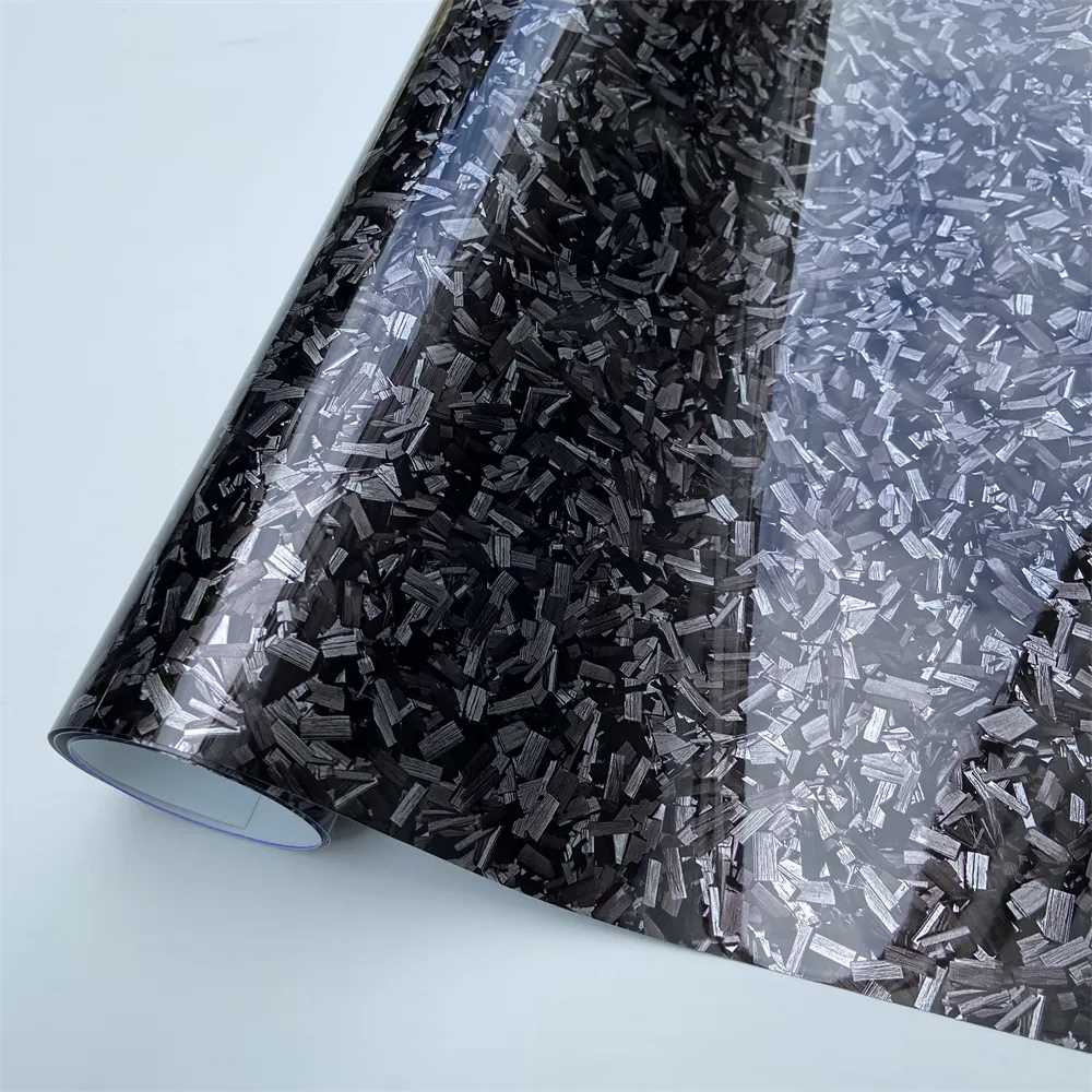 PET High Glossy Silver Forged Carbon Fiber Warp Car Vinyl Wrap Film Adhesive Motorcycle Scooter Decal