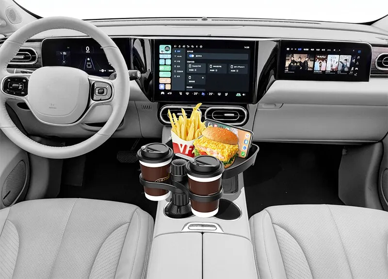 Dual Cup Holder Expander Adjustable for 360°Rotating Multifunctional Car Seat Cup Holder Snack Tray Drink Holder